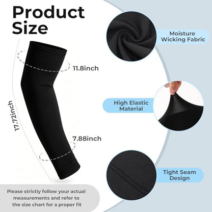 JATEBI 6 Pairs Plus Size Arm Sleeves for Men Women, UV Protection - color: Black