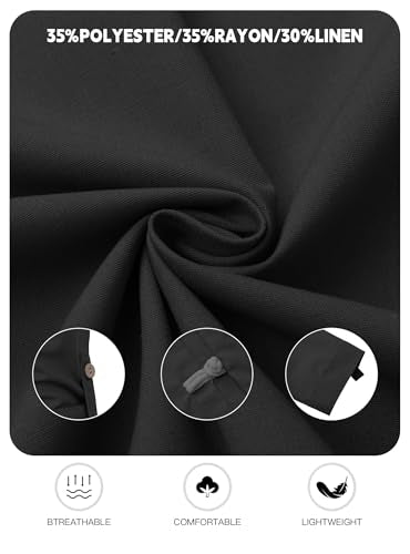 Zaitun Mens Cotton Linen Shirts Casual Buttons Down Roll-Up Sleeve Shirt Summer Chinese Style T-Shirts - color: Black, size: Medium