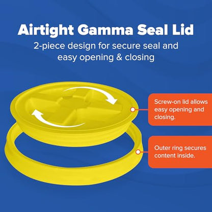 5 Gallon Bucket - Food Grade w/Lid BPA-Free, Black/Yellow, 6 | Airtight Gamma Seal Screw-On Lid, Heavy-Duty 90 Mil HDPE Plastic, Food Safe and Durable Container, Bulk Storage, Made in USA - color: Black/Yellow, size: 6 Packs