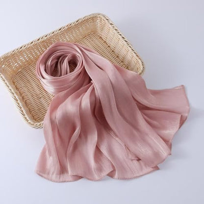 Women Premium Hijab Head Scarf Lightweight Shimmer Scarves Crepe Wedding Shawls and Wraps for Evening Dresses Shiny - color: Deep Pink 12#