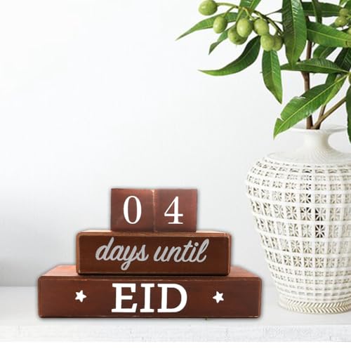 4 Pcs Ramadan Calendar Block Set, Ramadan Advent Countdown, Eid Calendar Countdown Calendar, Wooden Ornament Block Calendar of Islamic Months