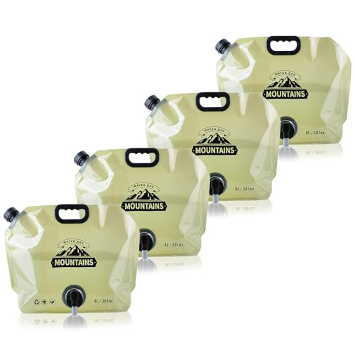 Water Jug Camping 2.1 Gallon Collapsible with Spigot, BPA Free Portable Water Pouch Foldable Water Bags for Outdoor Hiking, Travel and Emergency & Water Storage Containers (Beige-4Pcs) - color: Beige-4Pcs