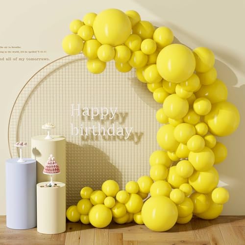 DECOCKRAT 130PCS Yellow Balloons - Latex Helium Balloons with Ribbon, Assorted Sizes 18/12/10/5 Inch - Perfect for Birthday, Wedding, Graduation and More - color: 14 Yellow