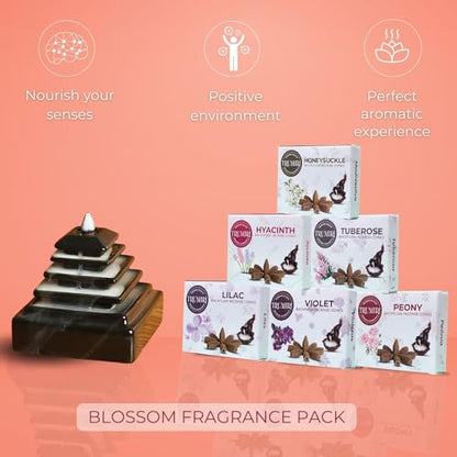 Blossom - Backflow Incense Cones for Waterfall - Scented Inscents-Cones - Peony, Lilac, Hyacinth, Tuberose, Honeysuckle, Violet - Insiensos Aromaticos - 6x10=60 Large Variety Pack - color: Blossom