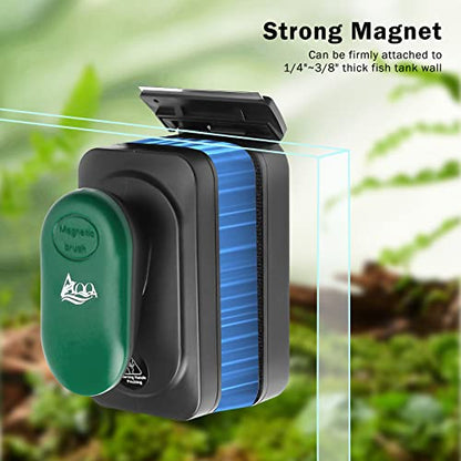 AQQA Aquarium Strong Magnetic Cleaner Brush, Fish Tank Glass Algae Magnet Cleaning Tool Floating Cleaner Scrubber Brush with 2 Detachable Scraper (Green,L) - color: Green, size: Large