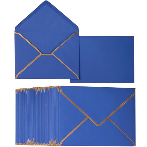 50 Pack A4 Envelopes Blue 4x6 with Gold Border, 4.25x6.25 - color: Blue, size: A4 (4.25x6.25)