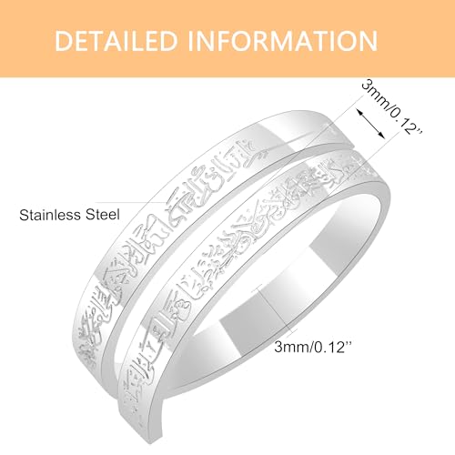Ayatul Kursi Ring - Elegant Openable Ring for Women, Crafted from Durable Stainless Steel, Features Beautiful Arabic Calligraphy, Perfect for Muslim Women LCS-YA4978 - color: White