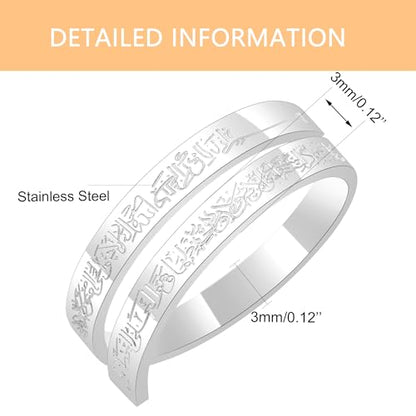 Ayatul Kursi Ring - Elegant Openable Ring for Women, Crafted from Durable Stainless Steel, Features Beautiful Arabic Calligraphy, Perfect for Muslim Women LCS-YA4978 - color: White