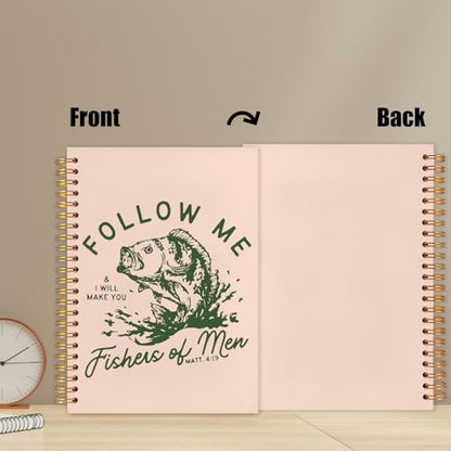 WUCHJ Dark Green Retro Fish Christian Notebook, Matthew 4:19 Bible Verse Journal, Religious Scripture Spiral Notebook Journal for Note Taking, Christian Faith Based Gifts for Women Men, 5.5x8.3 Inch - color: dark green fish follow me