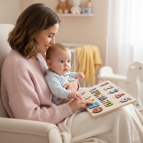 Puzzles for Toddlers Boy and Girl, Personalized Name Puzzle, 12 Month Toy, Gifts for 0 1 2 3 Years Old, Baby Gifts, Baby Shower, Christmas, NewBaby Gift, 0 3 6 9 12 18 24 36 Months - Set 6 - style: Shapes Numbers - 10 Figures