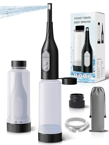 Portable Bidet for Travel – Electric Peri Bottle with Dual Spray Modes, 360° Nozzle, Water Bottle Adapter, USB Rechargeable, Waterproof, Travel Bidet for Postpartum & Personal Hygiene (Black)