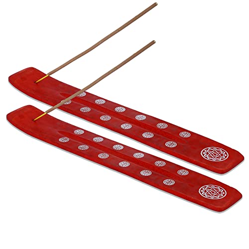 Bless-International Traditional-Handmade-Burner Wooden-Incense-Stick-Holder Ash-Catcher-Stand for-Aromatherapy-Meditation-Yoga (Fire Red) 10 Inches, Pack of 2 - color: Fire Red,10 Inch, size: Two Holders