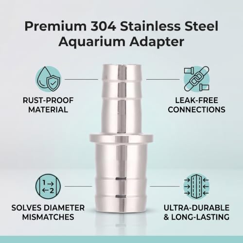 Yosoo 2 Types of Aquarium Stainless Steel Water Pipe Adapter Fittings Joint Connector for Fish Tank 12mm/0.47in to 16mm/0.63in, 16mm/0.63in to 20mm/0.79in Hose Converter