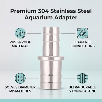 Yosoo 2 Types of Aquarium Stainless Steel Water Pipe Adapter Fittings Joint Connector for Fish Tank 12mm/0.47in to 16mm/0.63in, 16mm/0.63in to 20mm/0.79in Hose Converter
