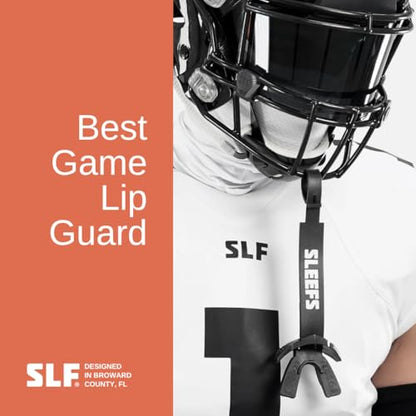 SLEEFS X Black Football Mouth Guard - Lip/Mouthguard with Helmet Strap - Lip/Teeth Protector Mouthpiece - Moldable - for Youth/Adults, Men & Women Mouth Guard, Maximum Air Flow, Lacrosse, All Sports - color: Black