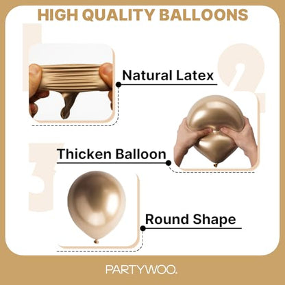 PartyWoo 메탈릭 골드 풍선 152피스 다양한 사이즈 45.7cm(18인치), 30.5cm(12인치), 25.4cm(10인치), 12.7cm(5인치) 크롬 골드 풍선 아치 키트 화환 생일 졸업 베이비 샤워 웨딩 처녀 파티 장식 골드-G127 - color: 골드-g127