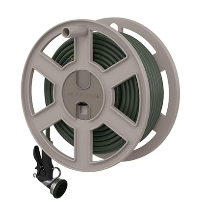 Suncast Sidewinder Wall Mount Garden Hose Reel, 100 Feet Capacity for 5/8 Inch Standard Vinyl Hosepipe, Light Taupe – Resin Water Line Holder for Lawn, Gardening and Outdoor Watering - size: 100 feet
