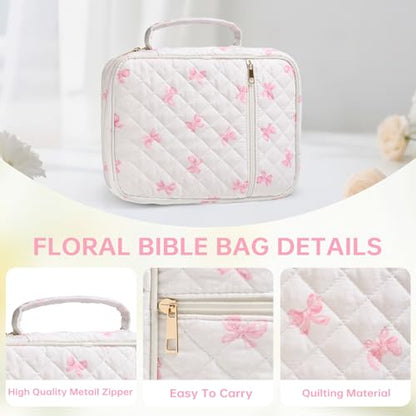 Bible Cover Case for Women Large Bible Cover with Durable Handle Quilted Bible Carrying Case for Girls Bible Study Supplies Accessories (Pink Bow, Pink Bow) - color: Pink Bow