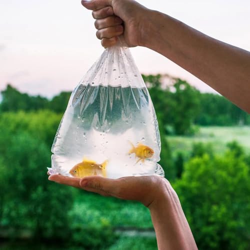 Clear Plastic Fish Bags, 10 x 24 Inches. Pack of 100 Fish Shipping Bags for Sea Creatures & Vegetation. Durable Transparent Poly Bag, 2 Mil Thick. Leak Proof Clear Bag with Reinforced Seams