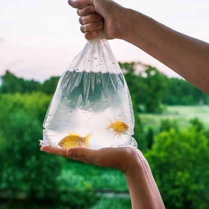 Clear Plastic Fish Bags, 10 x 24 Inches. Pack of 100 Fish Shipping Bags for Sea Creatures & Vegetation. Durable Transparent Poly Bag, 2 Mil Thick. Leak Proof Clear Bag with Reinforced Seams
