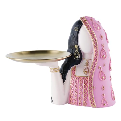 Ramadan Tray Eid Table Decorations Resin Women Figurines Home Decor Candy Dishes Decorative Key Tray Tabletop Decor for Ramadan Ornaments and Persian New Year Decorations, Pink - color: Tray-pink