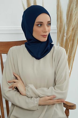 Aisha's Design Instant Turban 95% Cotton Head Scarf Headwear Combed Cotton Ninja Cap, Slip on Jersey Hijab - color: Navy Blue