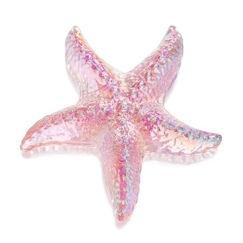 2.8 Inch Pink Blown Glass Starfish Figurine Sea Animal Decor | Handmade Blown Glass Pink Starfish Figurine Tiny Crystal Sea Animal Ornament for Aquarium Home Office Desk Shelf Beach Decor - color: Pink