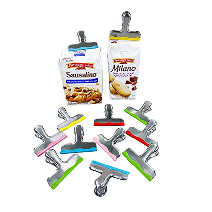 YARALL 12 Pack Metal Chip Clips with Silicone Edges – Heavy Duty Bag Clips for Food Packages, Kitchen, Office – Color Coded, Air Tight Extra Strong Clamps, 3 Inches Wide (12)
