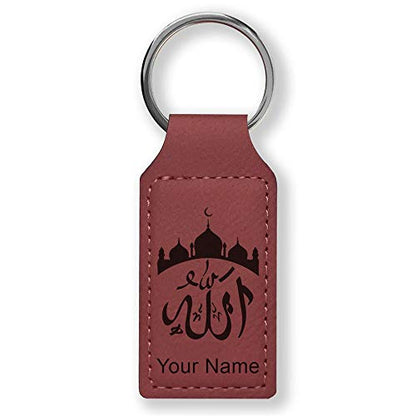 LaserGram Personalized Rectangle Keychain, Allah 2 (Burgundy) - color: Burgundy