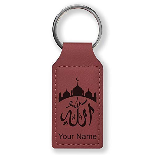 LaserGram Personalized Rectangle Keychain, Allah 2 (Burgundy) - color: Burgundy