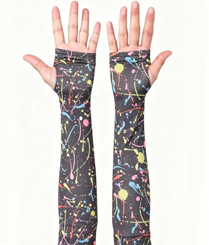 Aueyan Arm Sleeves for Men Women,Cooling Sleeves with Thumb Holes,Funny Sun Protection Arms Cover with Print Pattern - color: Painting