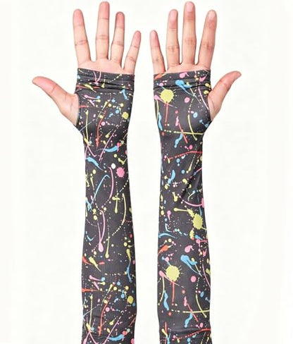 Aueyan Arm Sleeves for Men Women,Cooling Sleeves with Thumb Holes,Funny Sun Protection Arms Cover with Print Pattern - color: Painting