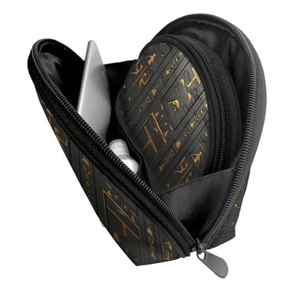 Egyptian Hieroglyphic 2-Piece Shell Makeup Bag Set, Large Capacity Travel Cosmetic Bag For Women With Zipper, Waterproof Polyester Toiletry Organizer Pouch For Purse, Travel, Gym & Daily Use - color: Egyptian Hieroglyphic