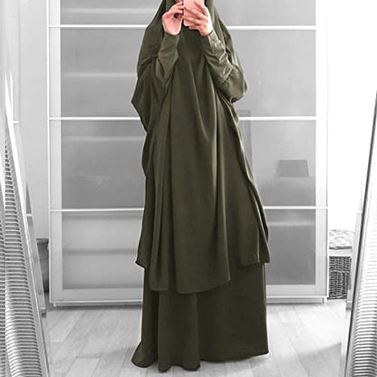 Women's Muslim Prayer Dress Hijab Scarf Eid Prayer Jilbab Khimar Niqab Burka Abaya Maxi Islamic Arabian Modest Cardi Robe - color: Army Green
