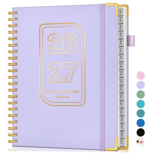 Planner 2026-2027, 18 Months Weekly and Monthly Hardcover Planner, January 2026 - June 2027, 8.5" x 11" A4 Large Daily Calendar Planner Book with Tabs, Spiral Yearly Agenda Organizer Notebook for School Work Home, Purple - color: Purple, size: A4 (Jan 202