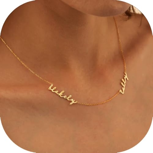 Ajiangwu 18K Gold Plated Name Necklace Personalized,Multiple Custom Name Necklace Family Necklace with Kids Names Customized Choker Necklace for Women - color: 2 Names