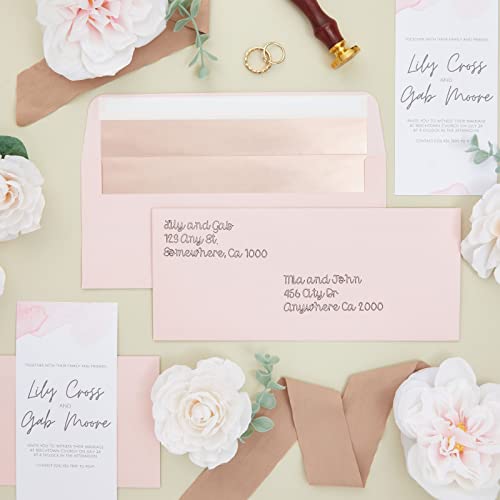 Best Paper Greetings Money Envelopes for Cash - 4 1/8 x 9 1/2 In, Blush Pink & Rose Gold Foil Lined, 50 Pack - Decorative Letter Envelopes for Invitations & Mailing