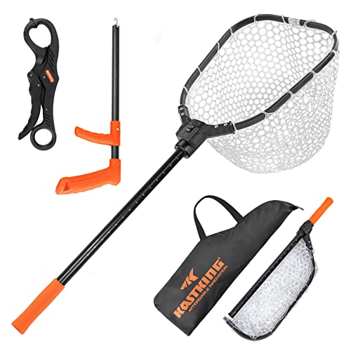 KastKing Brutus Fishing Net, Foldable Extendable Fish Landing Net, Lightweight & Portable Fishing Net with Soft EVA Foam Handle, Holds up to 44lbs/20KG, Fish-Friendly Mesh for a Safe Release - size: 45" Total Length(not extendable), style: Silicone Net Co