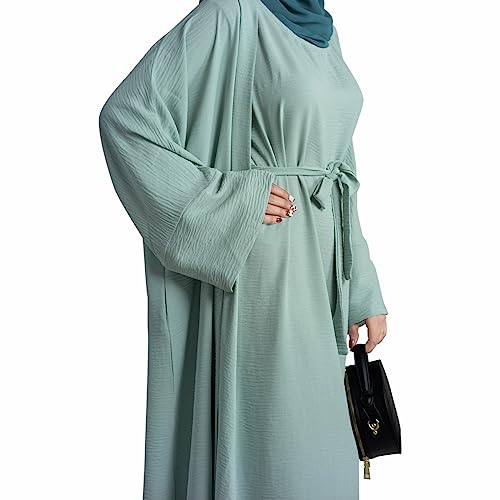 2PCS Women's Muslim Dresses Abaya Islamic Dubai Prayer Dress Robe Long Cardigan Maxi Dress - color: Light Green, size: Large