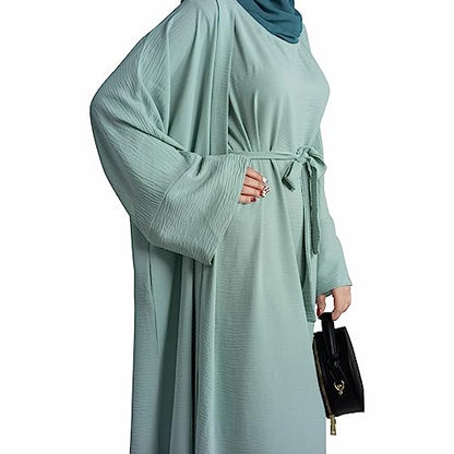 2PCS Women's Muslim Dresses Abaya Islamic Dubai Prayer Dress Robe Long Cardigan Maxi Dress - color: Light Green, size: X-Large