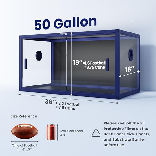 Stackable 50 Gallon Reptile Enclosure for Gecko, Juvenile Reptile | Optimal Ventilation & Light Penetration by Rust Proof Mesh Top, Easy Assembly within 6 Steps with Clear Instruction - color: Dart Blue, size: 50 Gallon