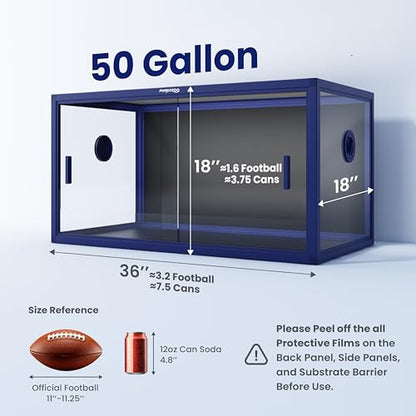 Stackable 50 Gallon Reptile Enclosure for Gecko, Juvenile Reptile | Optimal Ventilation & Light Penetration by Rust Proof Mesh Top, Easy Assembly within 6 Steps with Clear Instruction - color: Dart Blue, size: 50 Gallon