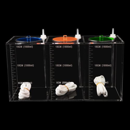 Aquarium Choice dosing Container dosing Liquid Container Storage Bucket Dosing Pump Reservoir Container with Three Separate Storage Rooms - size: 12.5*4.25*6.5 Inch;4500ml(Red Blue Green)