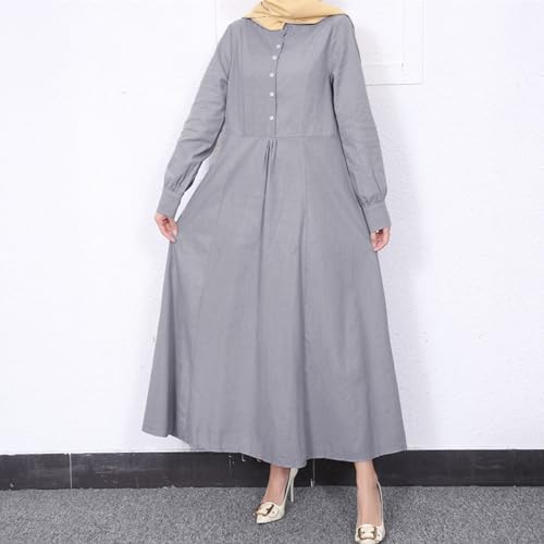 Dress for Women Muslim Long Sleeve Button Down Dress Shirt Prayer Casual Clothes Summer Fashion Outfits - color: Grey, size: Large