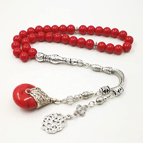 Women's Tasbih Natural Red Stone Muslim Prayer Beads 33 45 66 99 Misbaha Rosary Bead Islamic Eid Gift (10mm x 45beads) - size: 10mm x 45beads
