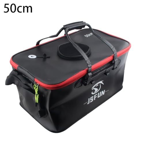 EVA Folding Fishing Bucket Portable Collapsible Live Fish Box with Mesh Cover and Shoulder Strap for Camping Hiking Water Storage Black 40cm - color: 50cm
