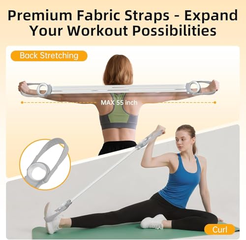 Figure 8 Fitness Resistance Bands with Handles, 20-60lb Adjustable Elastic Excercise Band, Non-Slip Fabric Silicone Bands for Strength Stretch Flexibility Training Arms Back Shoulder Chest Legs - color: Gray