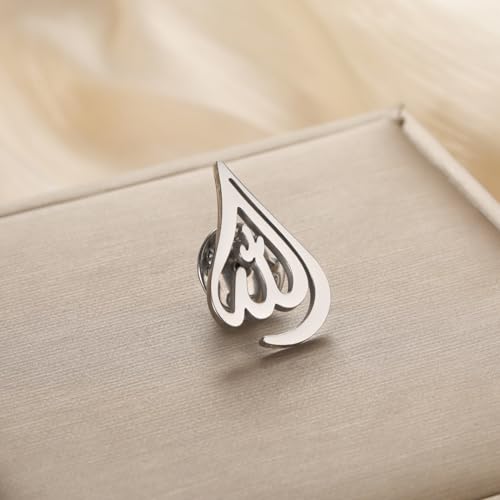 Dreamtimes Islamic Allah Ayatul Kursi Stainless Steel Brooch Pin for Men- Elegant Hijab Pin Muslim Women Jewelry Durable Quran Pendant for Prayer Gift for Eid & Ramadan - color: Silver-1