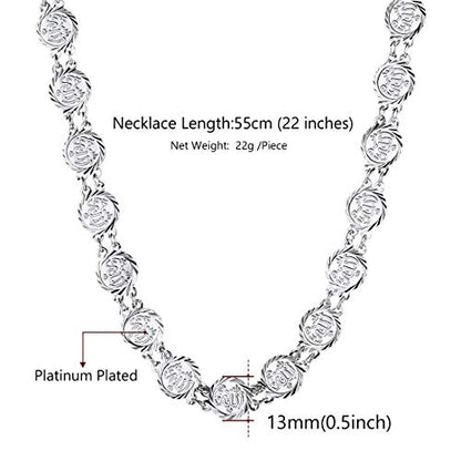 U7 Allah Necklace for Women/Men, 18K Gold Plated Square/Oval/Coin/Heart/Crescent Moon Islamic Pendant Necklace Muslim Jewelry with Chain - color: 06.Coin Necklace Platinum