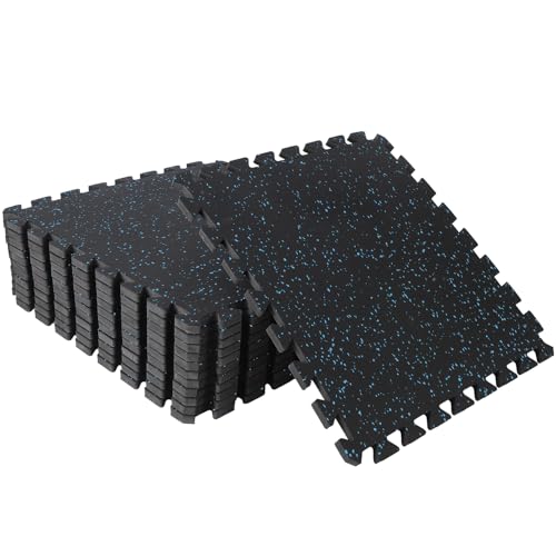 Garvee 0.56" Thick 48 Sq Ft Rubber Top Exercise Equipment Mats, 12 Tiles High Density EVA Foam Interlocking Gym Flooring for Home Gym, Non-Slip Waterproof Workout Mat, 24x24in, Black/Blue | High Density EVA Foam Interlocking Gym Flooring for Home Gym, Non